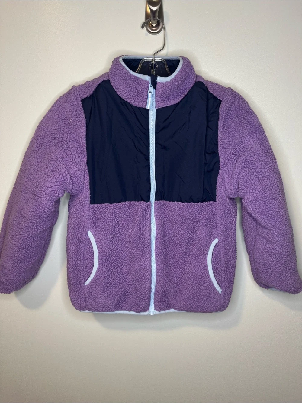 Member's Mark Girls Navy Blue & Purple Reversible Full-Zip Fleece Jacket